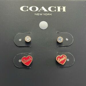 NWT Heart Stud Earrings Set Red Gold and Cubic Zirconia